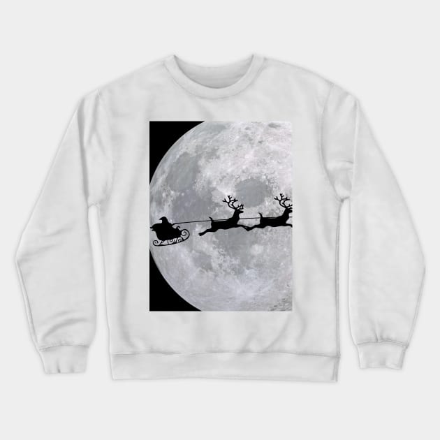 Santa and his sleigh flying across the moon at Christmas time! Crewneck Sweatshirt by mazdesigns